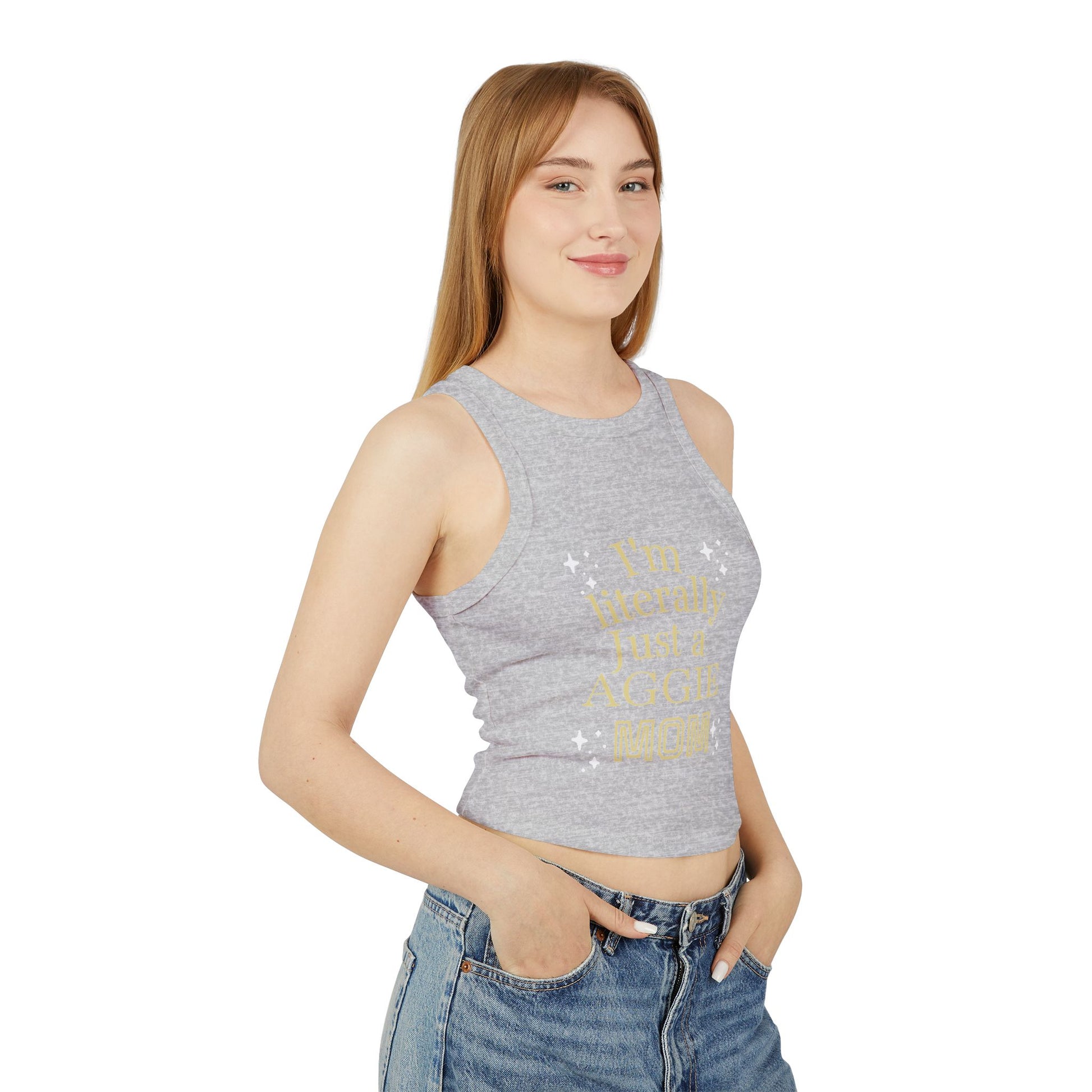“I’m Literally Just an Aggie Mom” Rib Racer Tank Top 💙💛