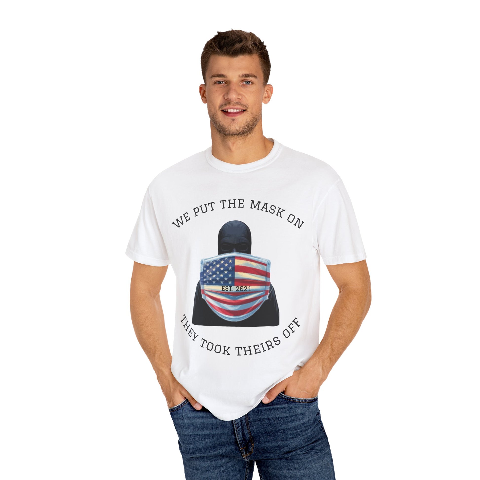 Patriotic Statement T-Shirt, We Put the Mask On Tee, Unisex Casual Shirt, American Flag Apparel, Perfect for Independence Day, Gift [...]
