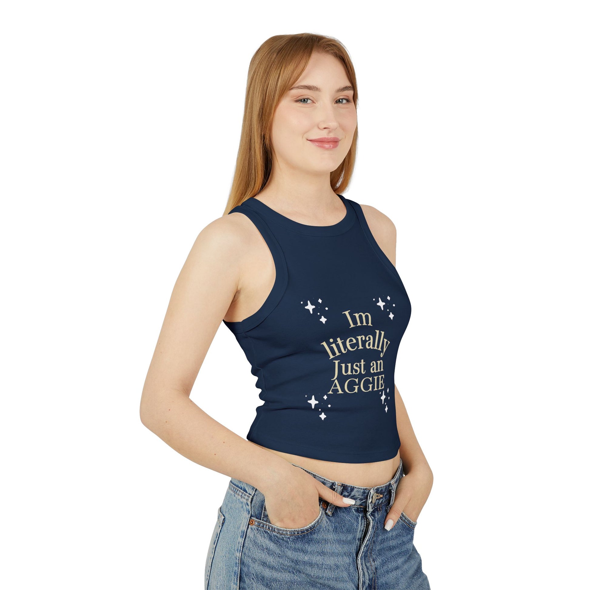 “I’m Literally Just an Aggie” Rib Racer Tank Top 💅🏽💙💛