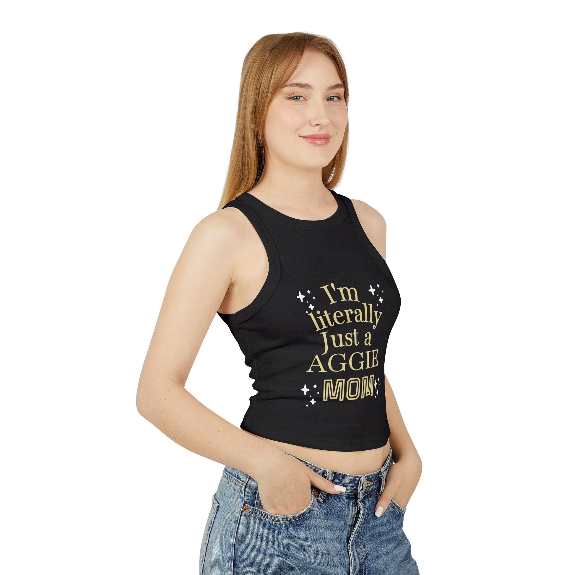 “I’m Literally Just an Aggie Mom” Rib Racer Tank Top 💙💛