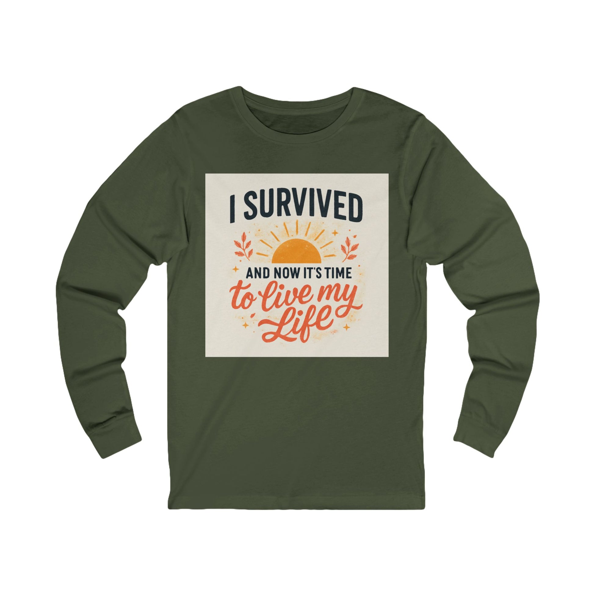Inspirational Long Sleeve Tee - I Survived! Perfect for Motivation, Casual Wear, Gifts, Self-Care, Life Celebrations
